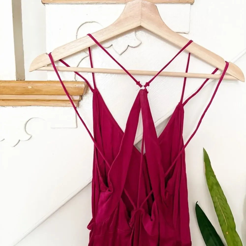 Free People Reiko Slip Dress Strappy Open Back Surplice Pink Midi Size XS